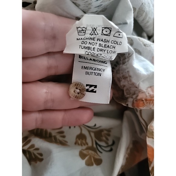 Billabong Mens Large Button-Up Orange Brown Groovy Floral Hawaiian Surfer Y2K - Picture 8 of 10